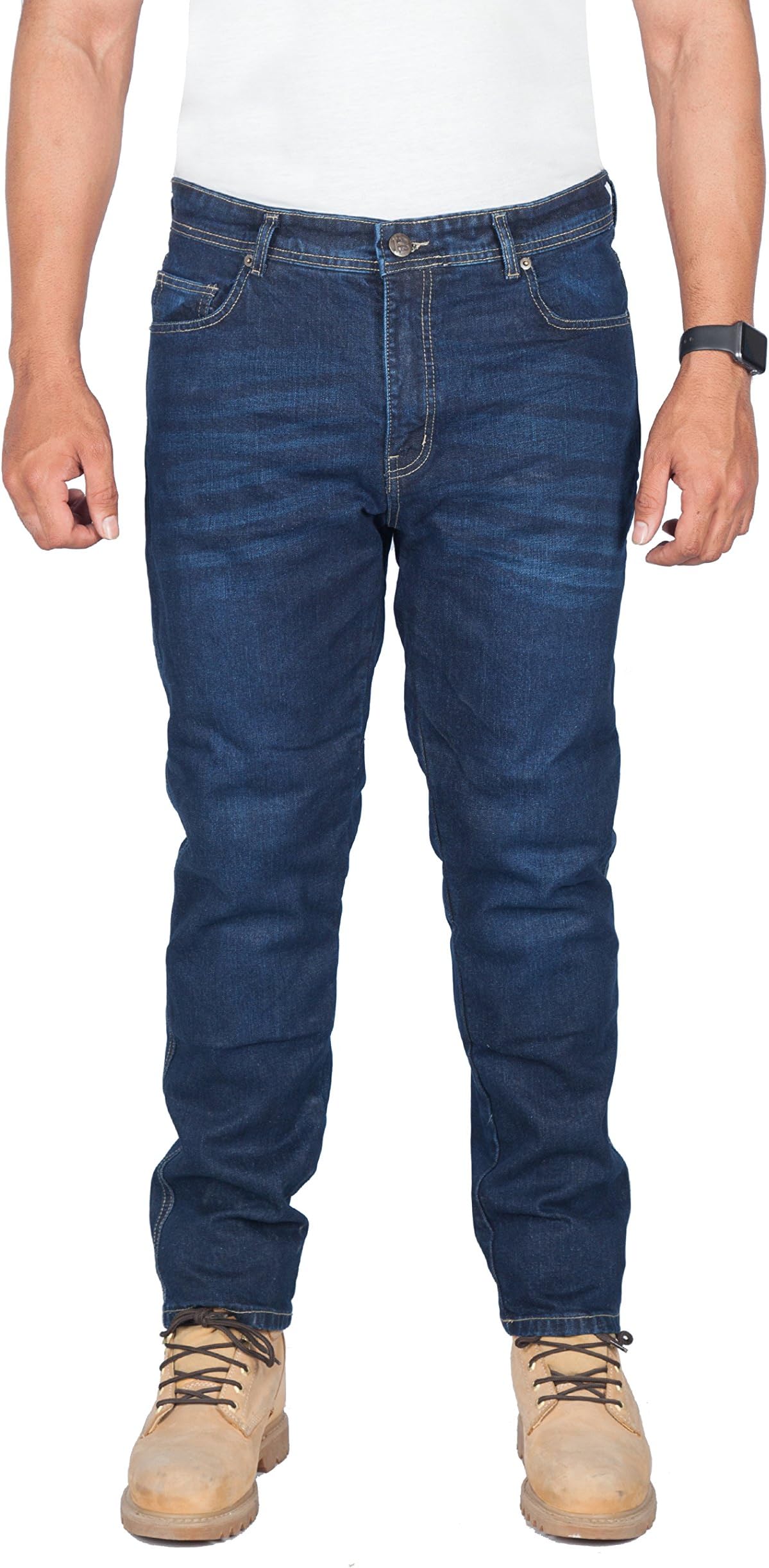 Huxlay Bros HB K2 Aramid Lined Straight Fit Whisker Wash Motorcycle Jeans. 5002.