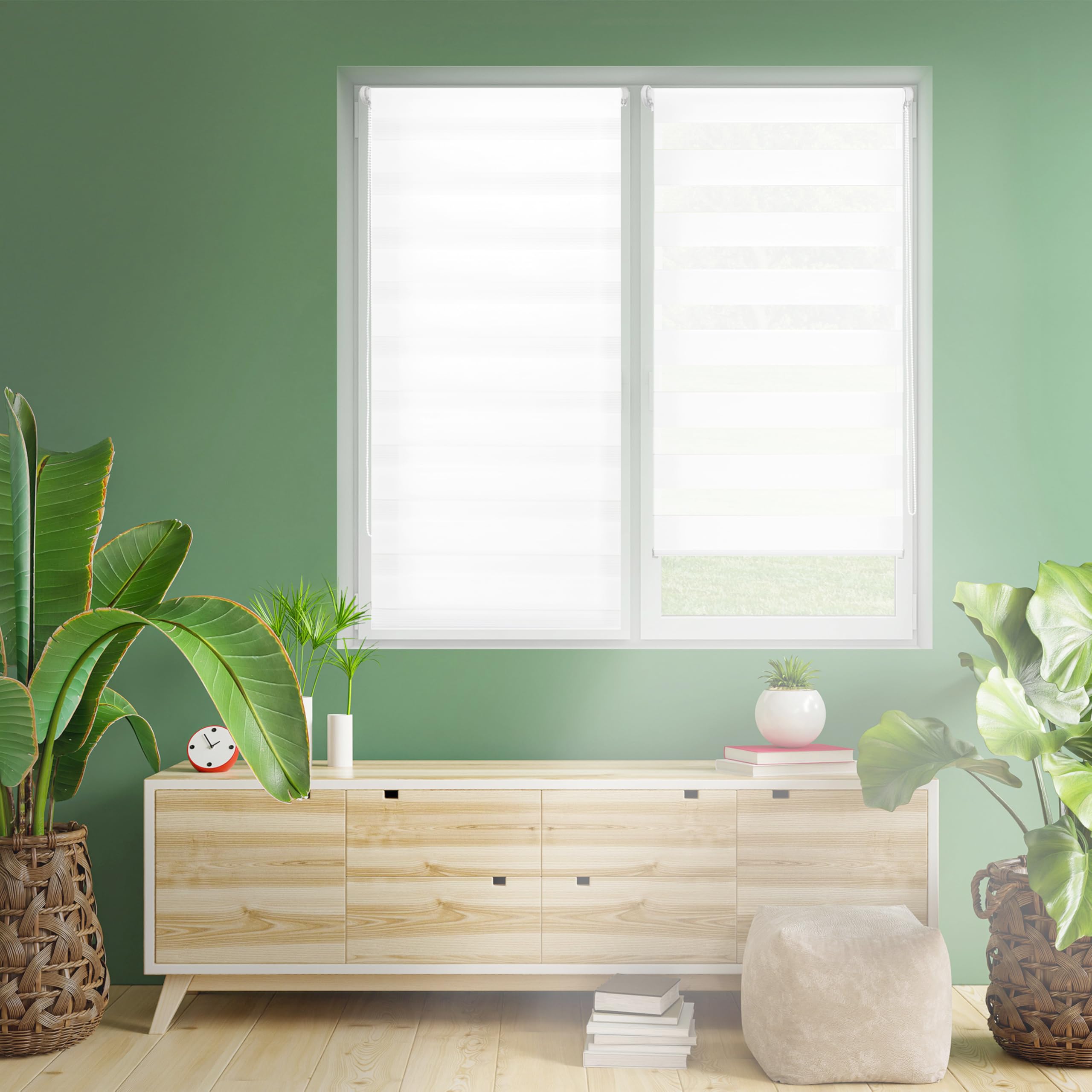 Blindecor Indus Tool-Free | Double Layer No Drilling Roller Blind | White 97 x 180 cm (W x L) | Fabric Size 94 x 175 cm