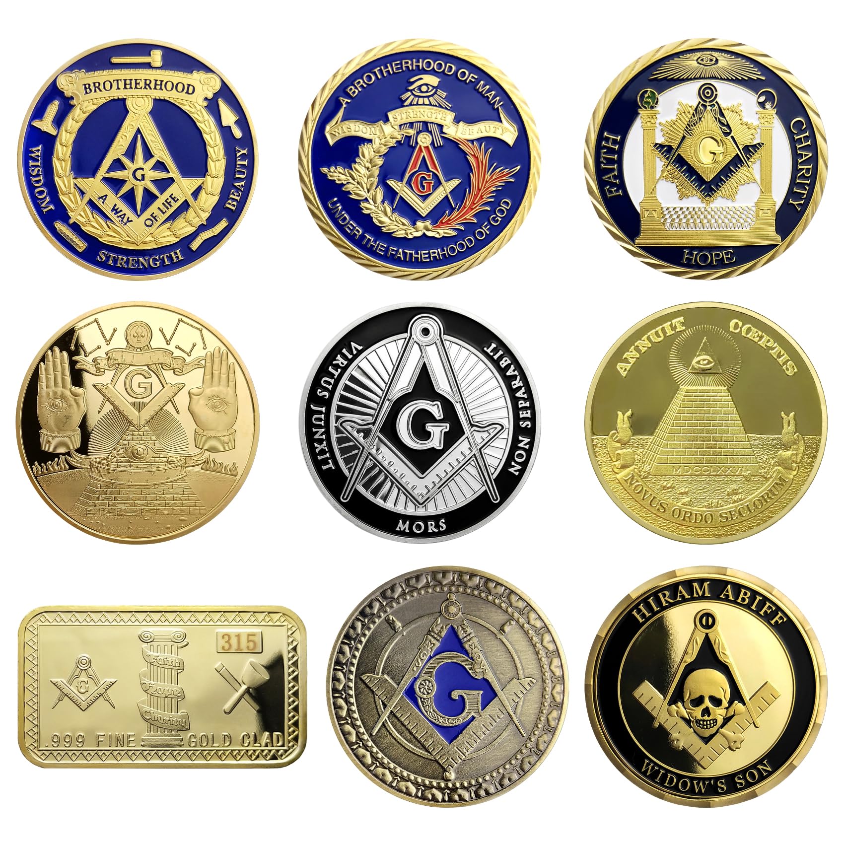 ASmileIndeep 9PCS Masonic Challenge Coin