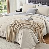 BEDELITE Twin XL Comforter Set 5 Pieces Bed in A Bag - Soft Microfiber Reversible Twin Extra Long Beige Bed Set with Comforters, Sheets, Pillowcase & Sham, Cozy Bedding Sets for College Dorm Room