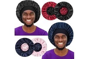 VIDSEL 2pcs Bonnet for Men, Bonnets for Women, Satin Silk Hair Bonnet for Sleeping, Reversible Double Layer Wide Band Sleep Cap for Curly Hair Braids