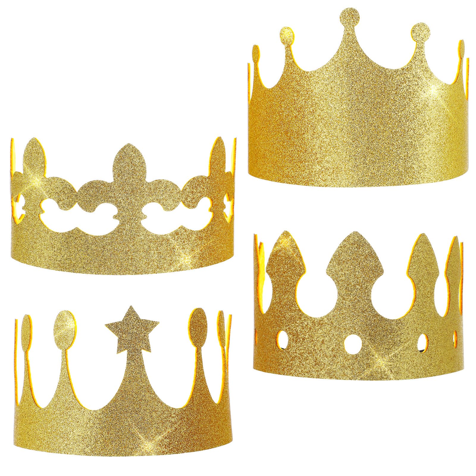 Classicseali 4 Pcs Paper Crowns,Gold Felt Crowns to Decorate with Elastic Band, Birthday Crown for Birthday Celebration Photo Props Role Play Party Gathering