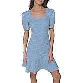 Karl Lagerfeld Womens Puff Sleeve Swaure Neck Flounce Tweed A-line Mini Dress