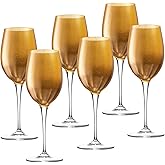 Barski Goblet, White Wine Glass, Water Glass, Glass is Decorated in Gold, Stemmed Glasses, Set of 6 Goblets, 14 oz, Made in Europe