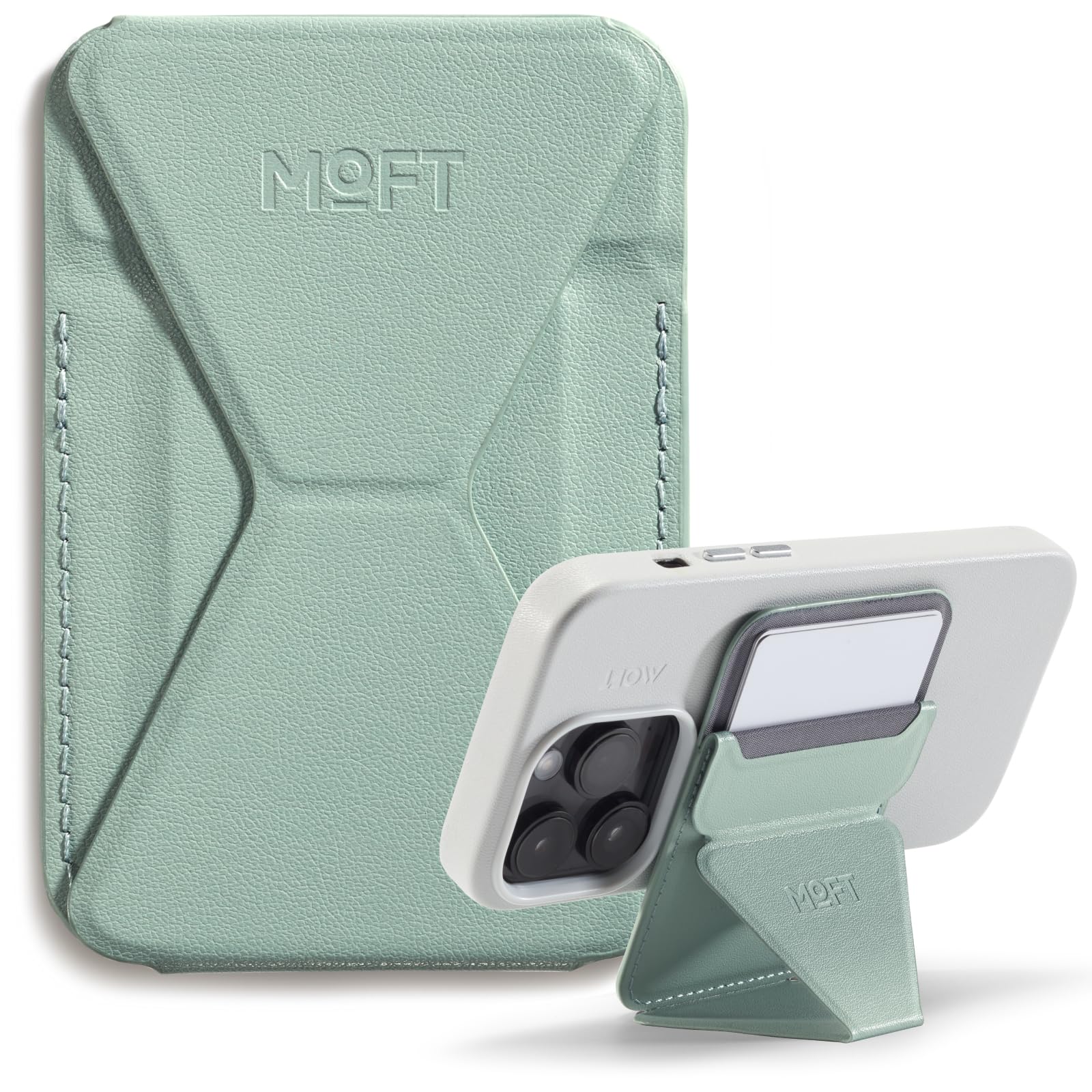 MOFT Snap Magnetic Phone Stand Magsafe Compatible Wallet for iPhone 17 16 15 14 13 12 Series, with 3 Viewing Angles, Enhanced Magnetic Strength, 2 Card Holder, Lake Green