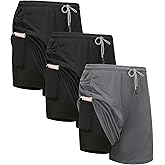 Kinglaman 4 Pack Mens 2 in 1 Running Workout Shorts with Liner, Gym Athletic Quick Dry Sport Shorts with Pockets