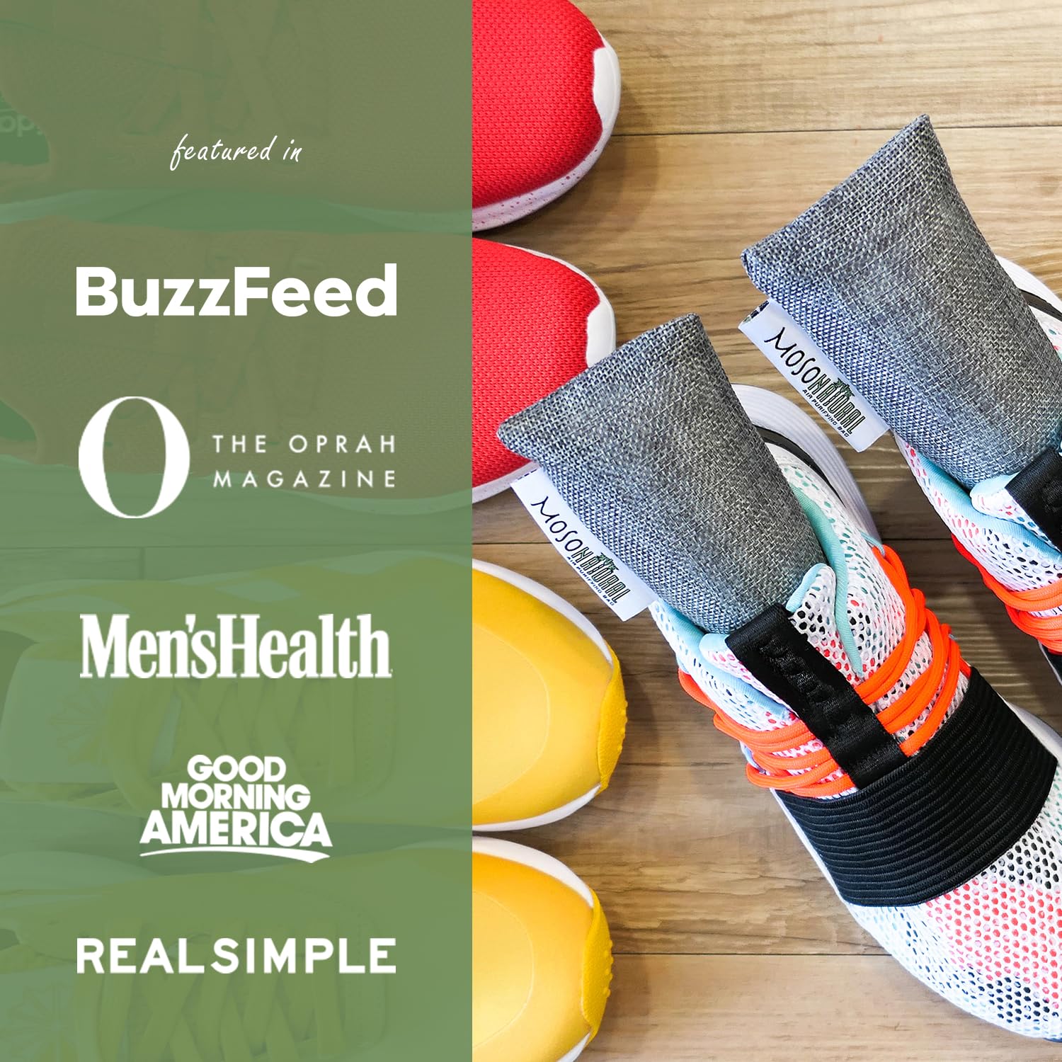 Moso Natural Shoe Deodorizer Insert (3 Pack) Charcoal Odor Absorber for Shoes, Gym Bag & Boot Deodorizer, Long-Lasting Shoe Odor Elimination, Unscented Air Purifying Bags (Two Per Pack. 6 Total)