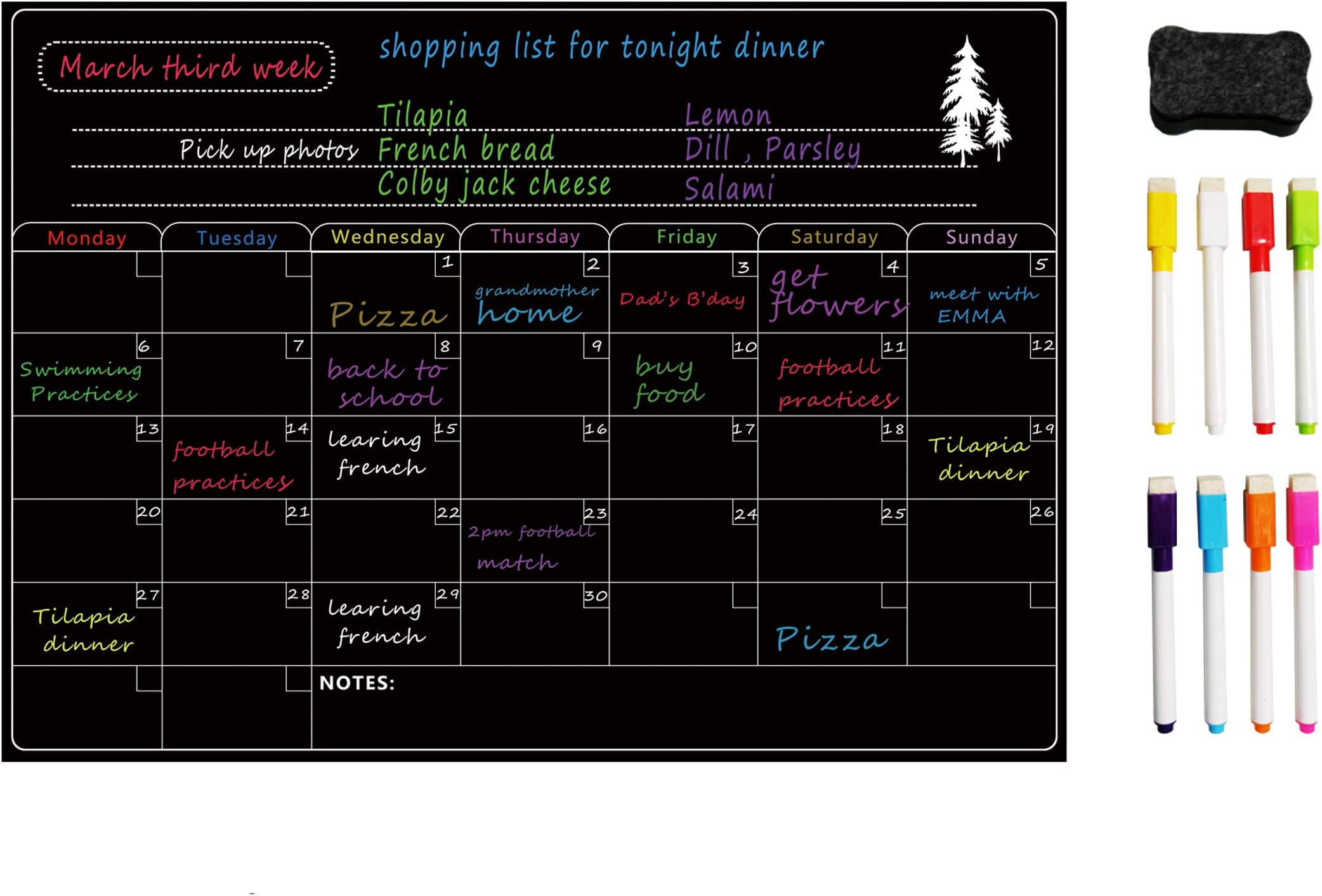 A3 Magnetic Calendar for Fridge by XMAKER - Dry Erase Whiteboard for Office Kitchen - Monthly White Board - 16 x 12'' - Perfect Size for Refrigerator - Perfect Planner to Stay Organized (Black)