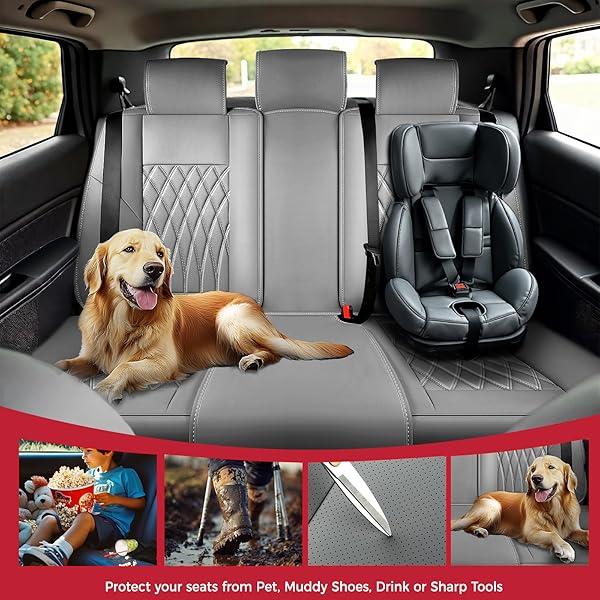FREESOO GRAY CAR SEAT COVER FULL SET – FAUX NAPPA LEATHER SEAT COVERS FOR CARS, LUXURY BREATHABLE WATERPROOF FRONT SEATS CUSHION PROTECTORS WITH LUMBAR SUPPORT, UNIVERSAL FIT FOR SEDANS SUVS PICKUPS