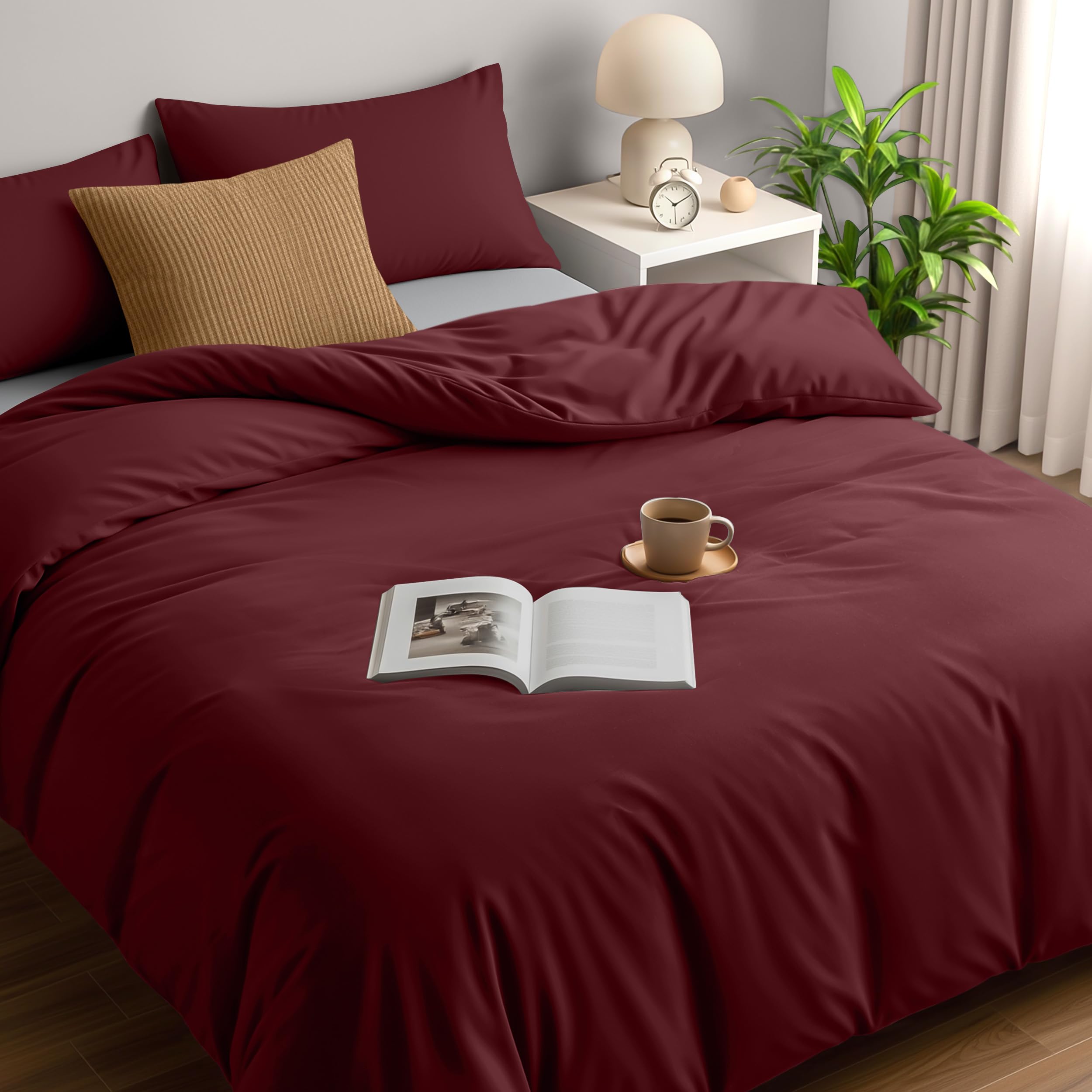 Utopia Bedding Duvet Cover with Pillow cases Double - Soft Microfibre Polyester - Bedding Quilt Cover Set (Burgundy)
