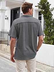 ZAFUL Men Henley Shirt Solid Color Texture Button