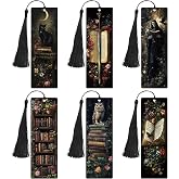 Dark Academia Acrylic Bookmarks Gifts - Hamdwerk 6 Pcs Dark Romance Bookmarks with Tassels Gothic Skeleton Flower Book Marks 