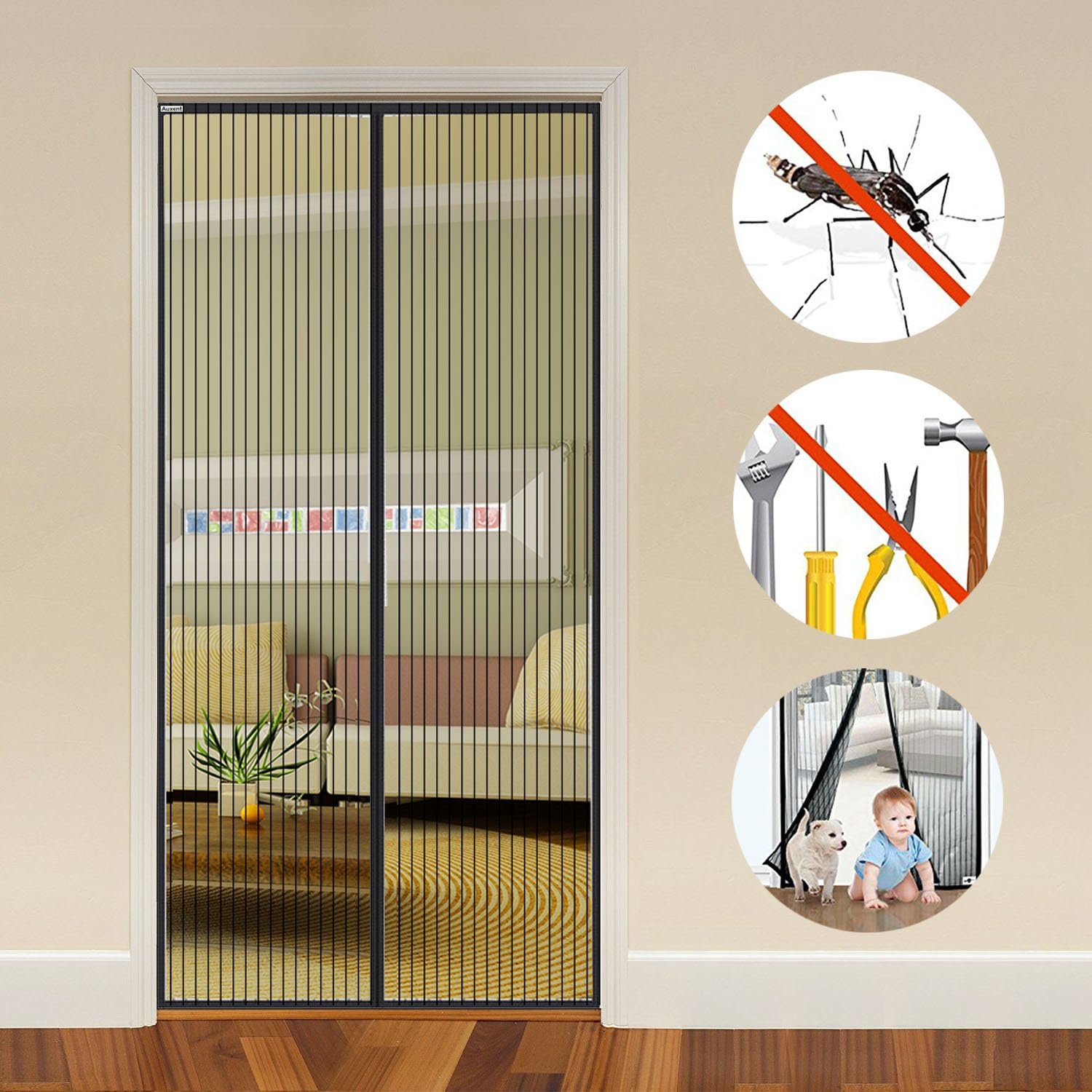 Auxent Magnetic Fly Screen Door 100 x 220CM, Hands Free Mesh Curtain with Full Frame Velcro, Shut Automatically, Keep Fresh AIR in & Bugs Out, Instant Bug Mesh with Top-to-Bottom Seal