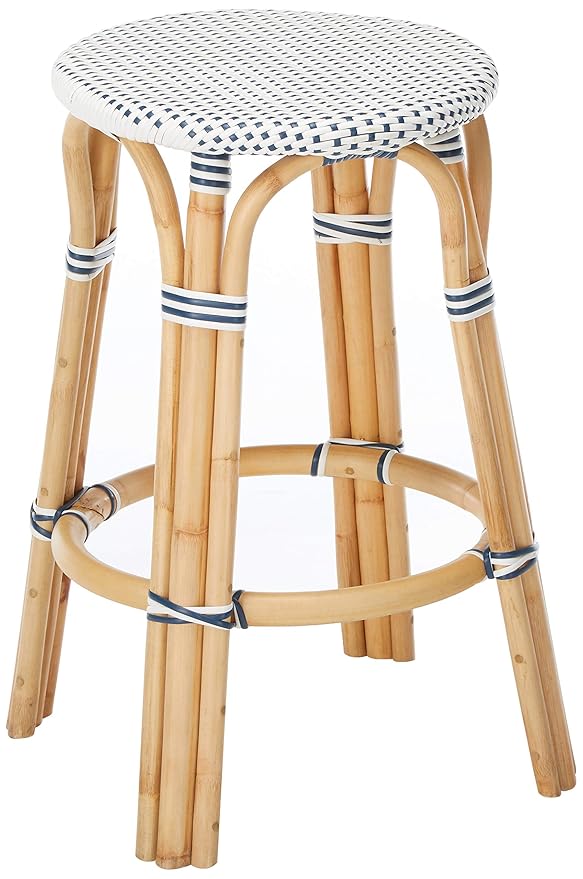 Kouboo 1110087 Bistro Backless Counter Stool White & Navy