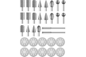 LUMUANK 32Pcs Diamond Cutting Wheels and Grinding Bits Set for Dremel - 10Pcs Cutting Discs(22mm), 2Pcs 3mm Mandrel, 20Pcs Drill Bits W/ 1/8" Shank for Rotary Tool
