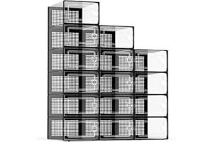 Potahouse® Shoe Storage Organizer, 15 Pack X-Large Stackable Shoe Box with Lids, Fit US Size Women's 12 Men's 11, Sneaker Storage Container Space Saving for Entryway Closet Dorm, Black