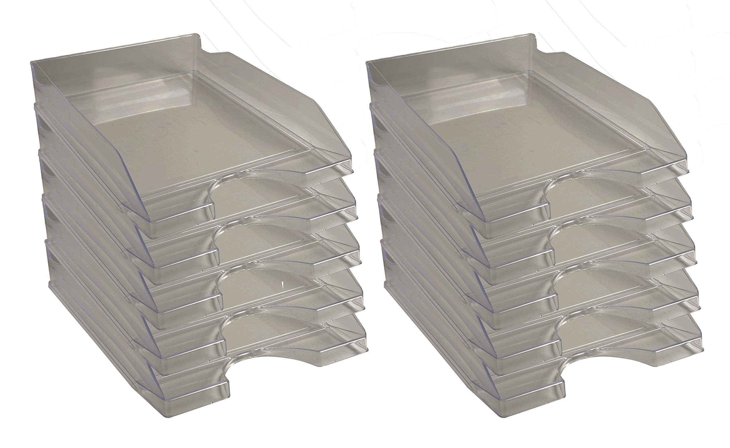 Exacompta - Ref. 12327D - set of 10 ECOTRAY letter trays - dimensions 34.5x25.5x6.5 cm - for A4+ format documents - translucent gray color