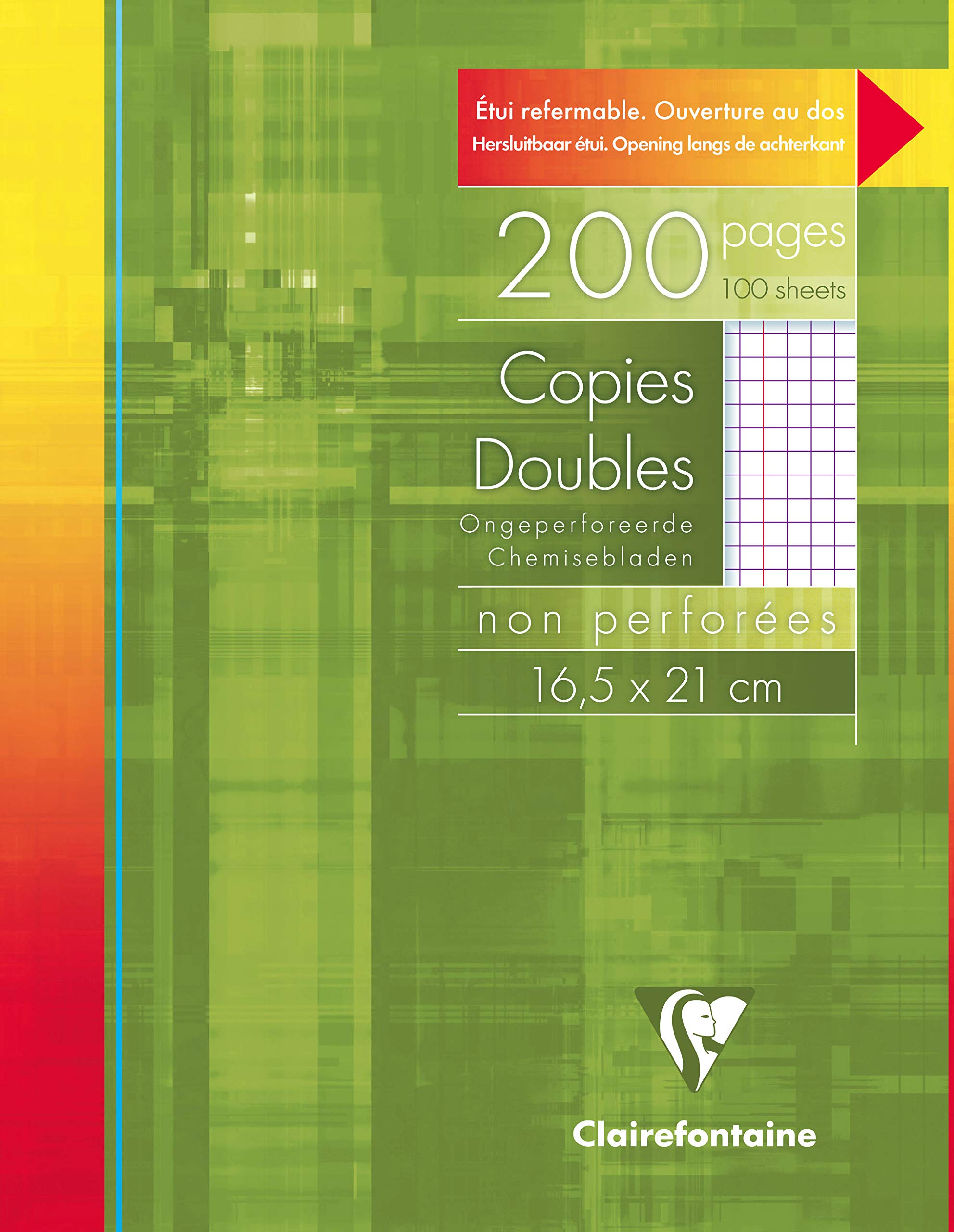 Clairefontaine 592C - One Non-Perforated Double Copy Case - Dimensions: 16.5x21cm - 200 Small Square Pages with Margin - 90 g White Paper - Reusable Case
