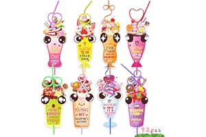 MYERSMAS Valentines Day Gifts for Kids, Valentines Day Cards for Kids, 32 Pack Valentine Cards and Drinking Straws Reusable Valentines Day Straws Kit for Boys Girls Valentine Exchange Cards for Kids
