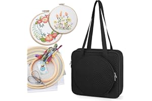 FINPAC Embroidery Bag, Cross Stitch Storage, Square Quilted Tote Organizer with Multiple Pockets for Floss, Hoops, Thread, Stitch Tools Kit [Bag Only], Black