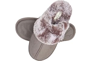 Jessica Simpson Women's Comfy Faux Fur House Slipper Slip-On Scuff Memory Foam Soft Plush Lining