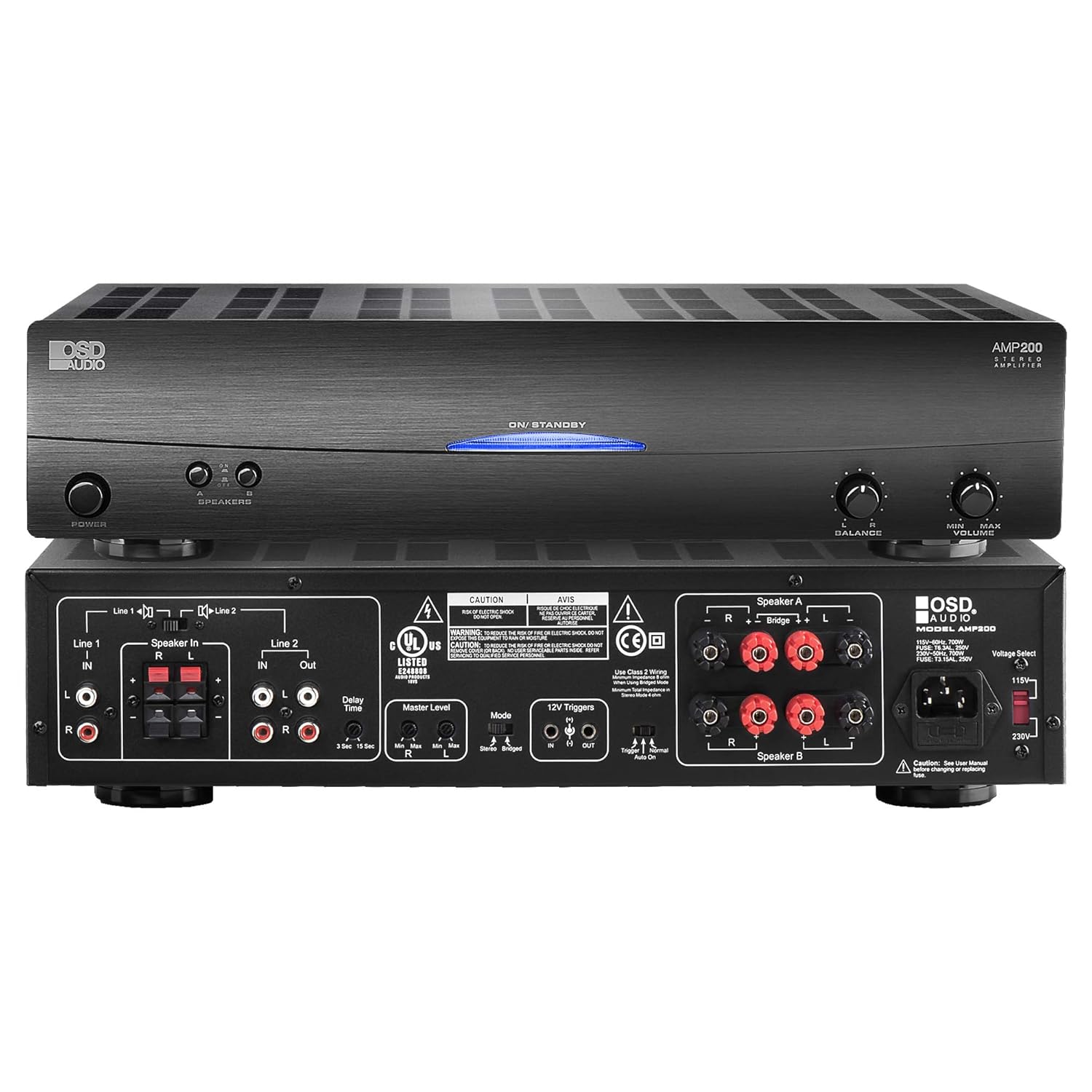 OSD Audio AMP200 200W Peak A/B Stereo Power Amplifier with Automatic