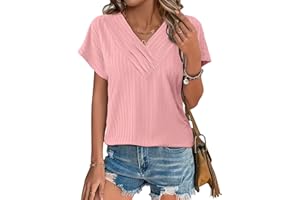 Bliwov Womens T Shirts V Neck Tops 2025 Summer Textured Short Sleeve Trendy Clothes Loose Fit Casual Beach Vacation Outfits