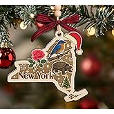 AlvaradoDesign New York State Christmas Wooden Ornament - State USA Ornament - Moving to New York Gift - Travel Gift - 2 Layer Laser Cut Wooden Ornament