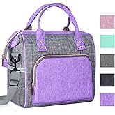 IDEATECH Insulated Lunch Bag Women, Stylish Adult Lunch Box for Working Mom, Leakproof Large Cooler Tote with Adjustable Strap & Pockets for Office Picnic Travel (Purple)