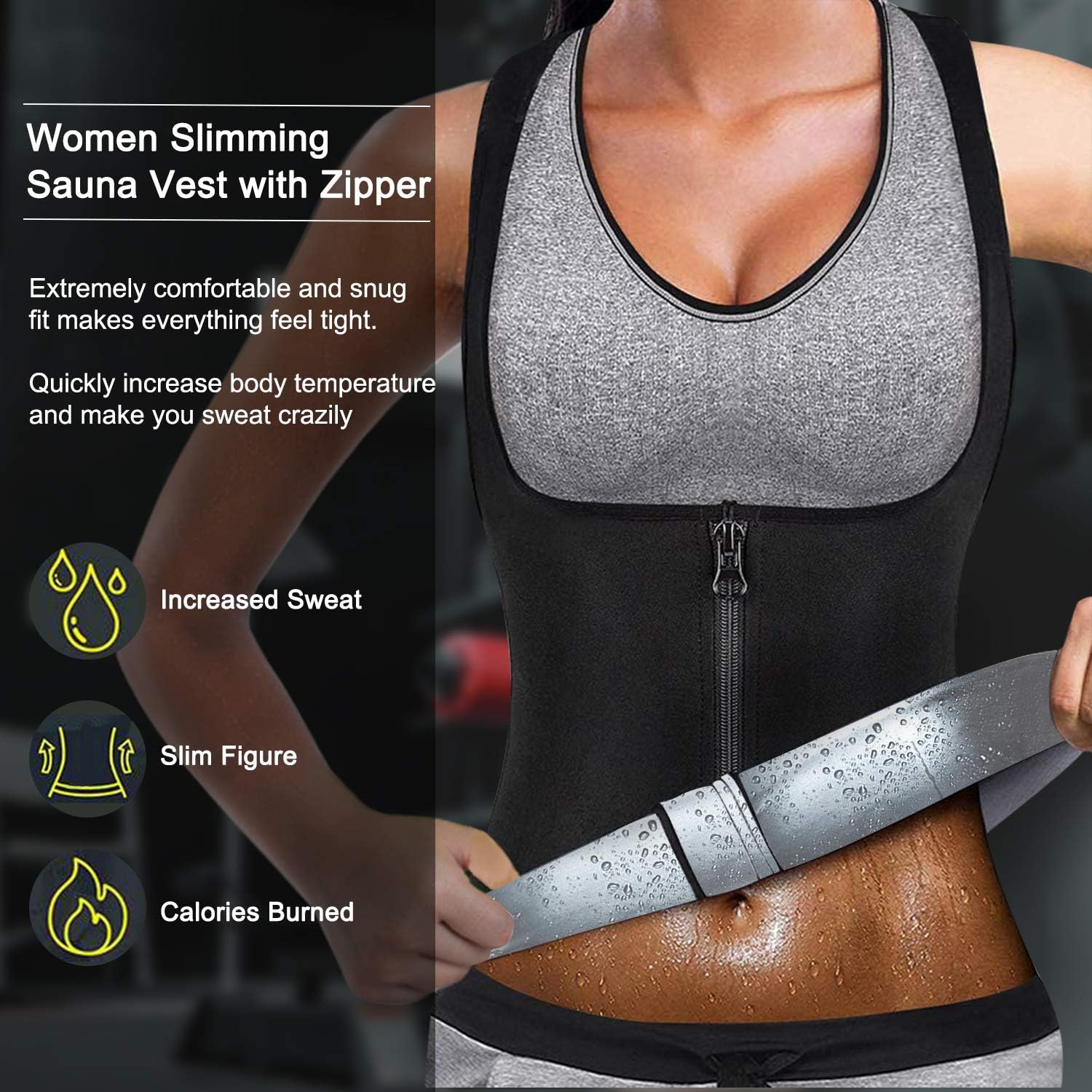 Junlan Sauna Suit for Women Waist Trainer Vest for Women Sweat Tank Top Shaper for Women with Zipper : Sports & Outdoors