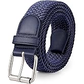 JASGOOD Braided Stretch Belt for Men Golf Casual Fabric Elastic Woven Belt 1 3/8" Adjustable Work