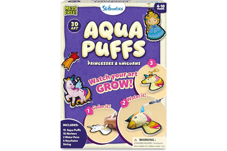 Skillmatics Aqua Puffs Unicorns, Art & Craft Gift for Kids, Paint by Number | DIY Princess Puffy Keychains, Screen-Free, Mess