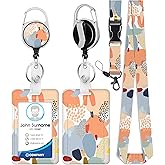 Toykee ID Badge Holder with Lanyard and Retractable Badge Reel Clip, Boho Abstract Art Card Name Tag Lanyard Vertical ID Protector Bage Clips for Nurse Nursing Doctor Teacher Student