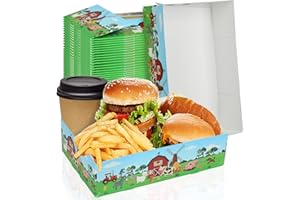 BACSBOO 30 Pcs Farm Animal Birthday Party Supplies Checkered 4 Corner Food Boxes Paper Snack Trays Barnyard Animals Party Decorations Farm Birthday Party Supplies Disposable Food Holder for Popcorn Nacho