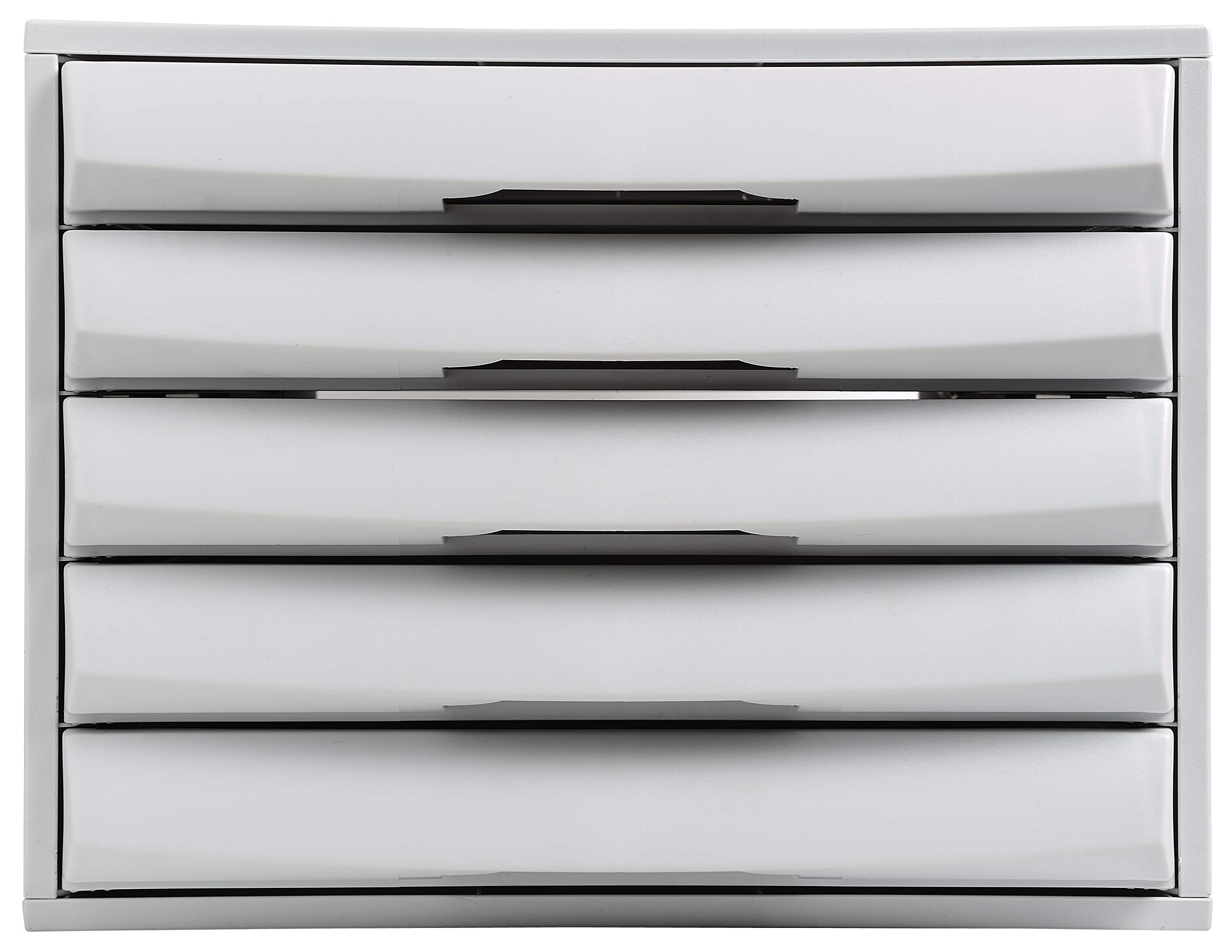Exacompta - Ref 222040D - The Box Office Storage Drawer Set - 387 x 284 x 218mm in Size, 5 Closed Drawers, 38mm High Drawers, Suitable for A4+ Documents - Light Grey