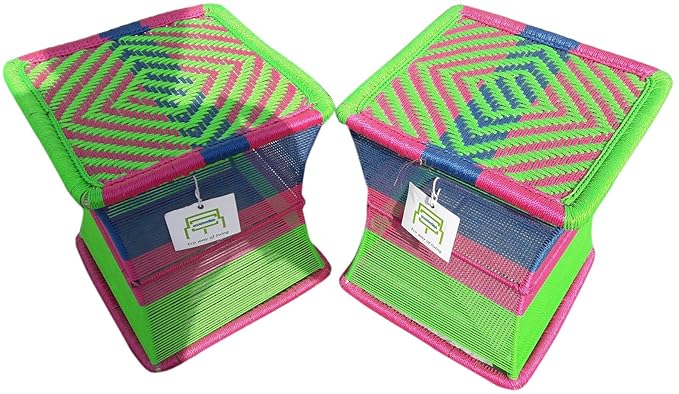 Ecowoodies Lantana Handicraft Cane / Wooden Breakfast Kitchen Pub High Chair Garage Game Living Room Counter Indoor/Outdoor Set (2 Nos)