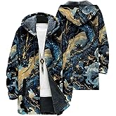 Stylish Dragon Mens Cardigan Sweater Warm Fleece Lined Long Hooded Cloak Cardigan Casual Full Zip Cool Jackets