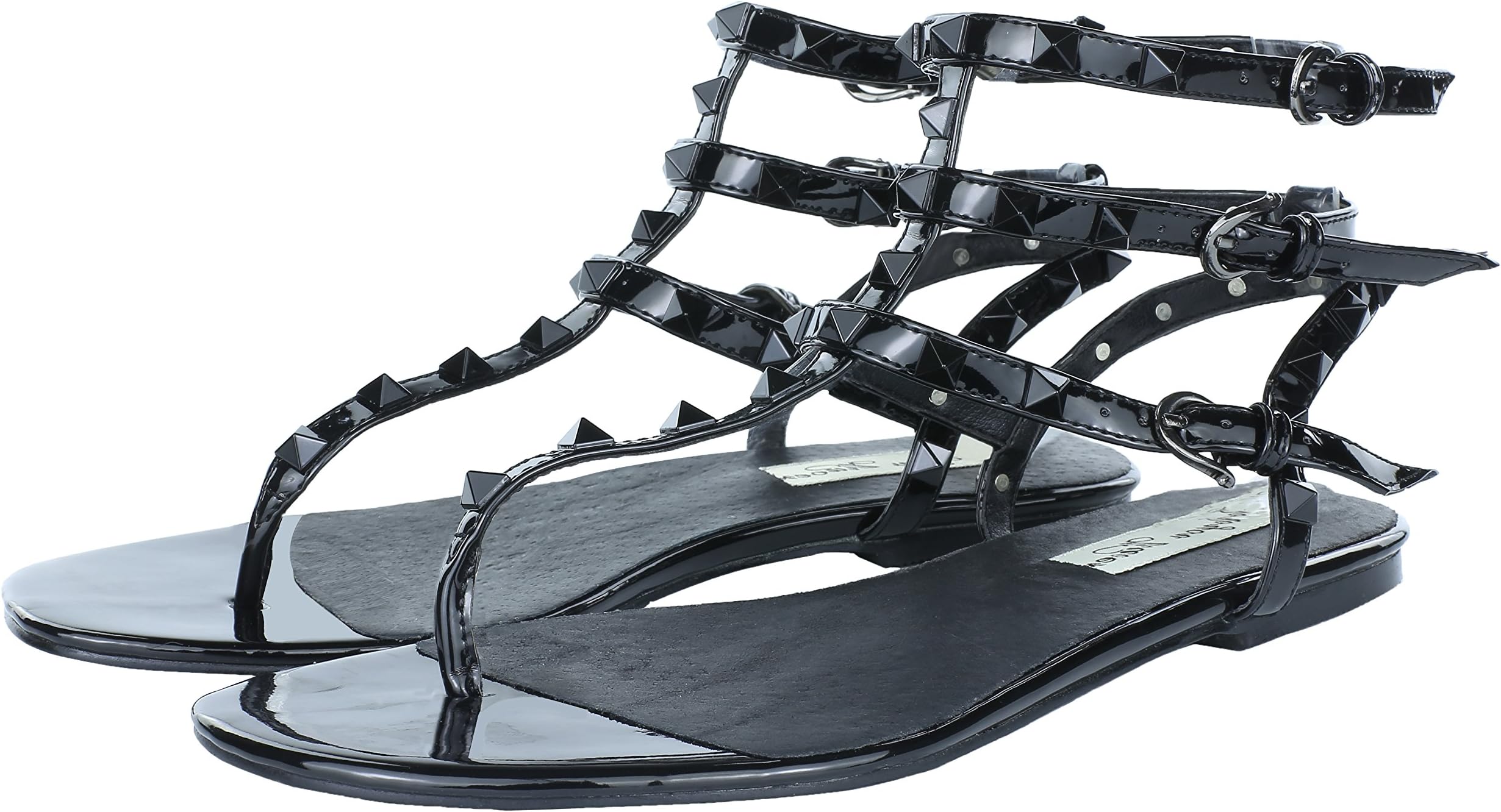 Royou Yiuoer Women's Leather Studded Sandals T-Strap Flats Sandals
