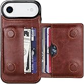 KIHUWEY Compatible with iPhone 17 Air Wallet Case Credit Card Holder, Premium Leather Kickstand Flip Hidden Magnetic Clasp Durable Shockproof Protective Cover for iPhone 17 Air 6.5 inch (Brown)