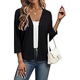 Zeagoo Women's 3/4 Sleeve Open Front Cropped Knit Cardigan Sweater Casual Bolero Shrugs for Dresses Summer Outfits