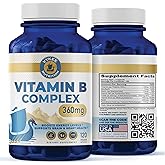 Vykee Nutrition B Complex Supplement – High-Potency B Vitamins with 750mg DFE Folate, 440mcg B12/Biotin | Vegan Non-GMO | Supports Cellular Energy Production & Red Blood Cell Formation | 120 Capsules