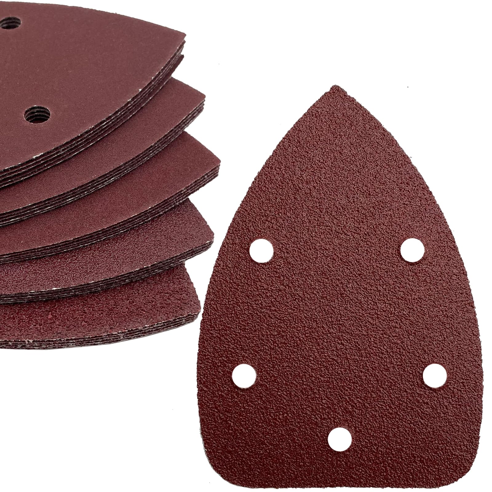 Pack of 50 Sandpaper Triangle Sanders, Mixed Grit 5-Hole Sanding Pads Sandpaper (40 80 120 180 240 Each Grit 10 Pieces) Sanding Sheets for Triangle Sanders 140 x 100 mm