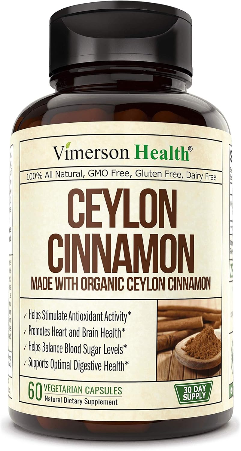 True Ceylon Cinnamon Supplement (Made with Organic Cinnamon). Supports Inflammatory Response. Plant-Based Antioxidant for Joint Support, Healthy Blood Sugar, Optimal Digestive Systems. 60 Capsules: Health & Personal Care