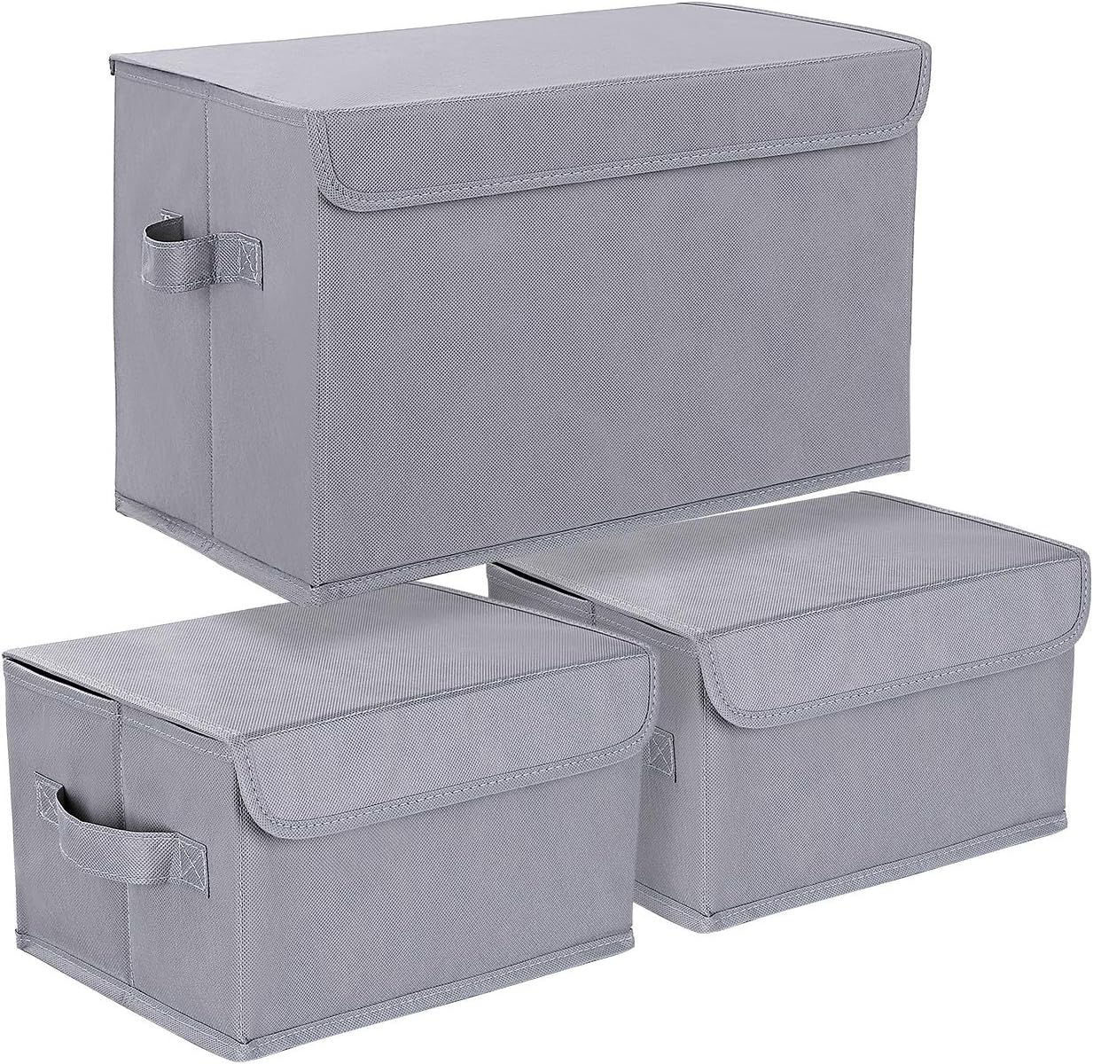 DIMJ Storage Bins with Lids, 3 Packs Cube Organizer Storage Bins for Closet Shelves Home Foldable Cloth Storage Cube with Reinforced Handle