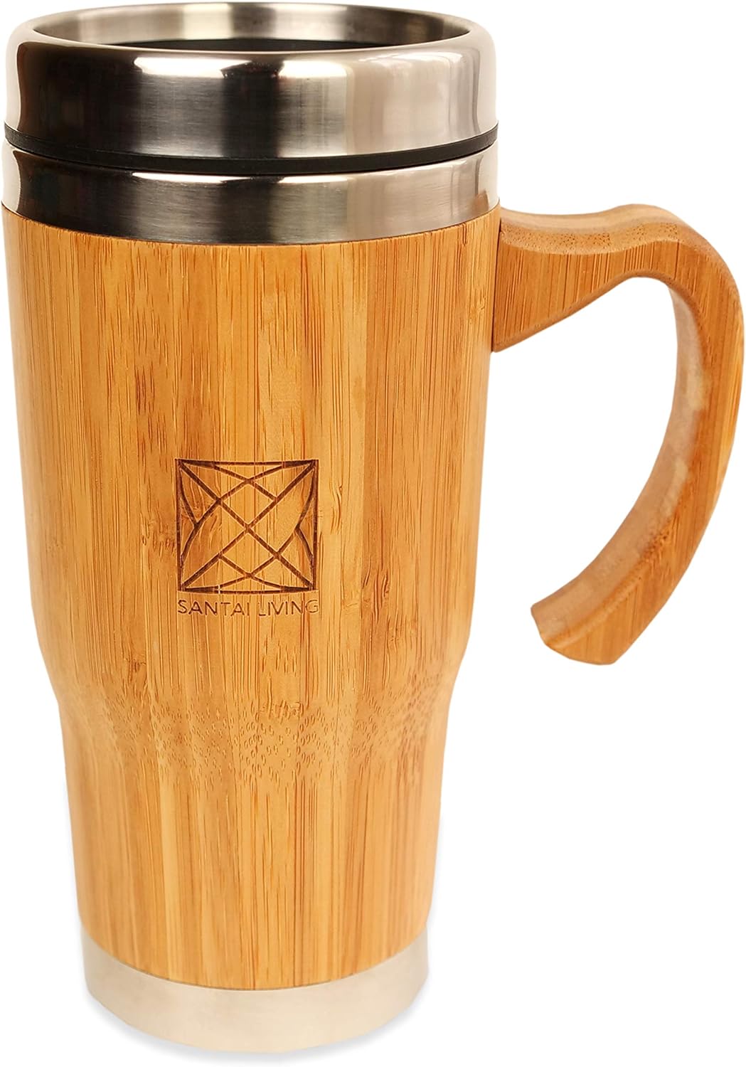 Santai Living Big Bamboo Vacuum Insulated Mug With Handle Reusable