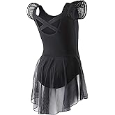 DIPUG Ballet Leotards for Girls Ballet Leotard with Skirt Toddler Dance Leotards Flutter Sleeve and Criss-Cross Back