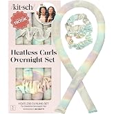 Kitsch Satin Heatless Curler Set , No Heat Damage Styling - Aura | Heatless Curls Overnight w/34 " Hair Waver & 2 Satin Scrun