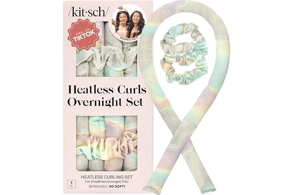 Kitsch Satin Heatless Curlers Set – Heatless Curls Overnight w/ 34" Hair Waver & 2 Satin Hair Scrunchies, Comfortable Hair Cu