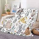Bestraily Cat Throw Blanket Floral Flower Blankets Gift for Cat Lover Throw Blanket Cats Themed Flannel Cozy Fuzzy Plush Blankets for Bed Chair Couch 50" X 60"