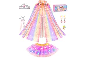 DOLNOW Light up Princess Dress up Clothes for Little Girl, Unicorn Princess Cape Princess Dresses Crown Toy for 3 4 5 6 Girls